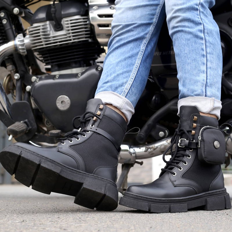 Bacca Bucci Assassin Brushed Leather Combat Boots with Chunky Rubber Sole - Image 4